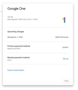 cancel google on account - check subscription
